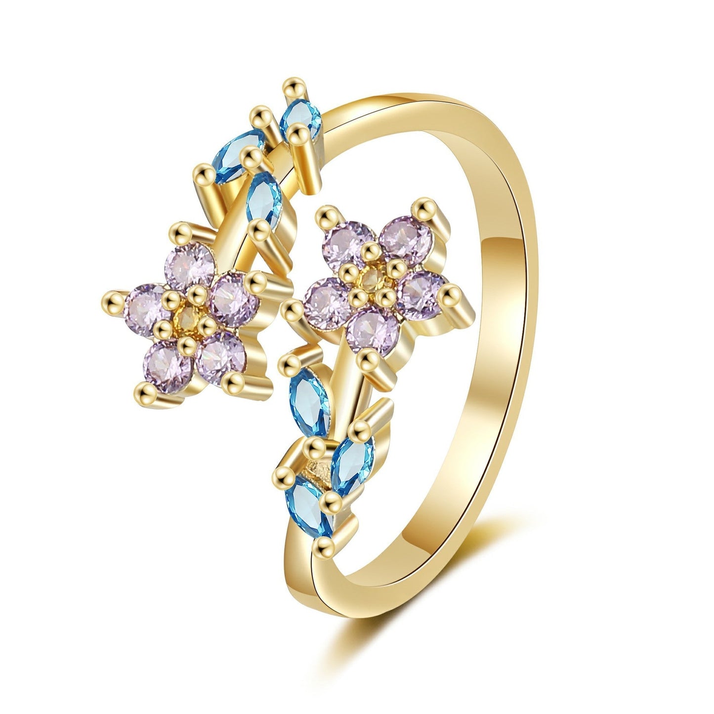 AZURE LEAF Flower and leaf ring set with broken diamond ring