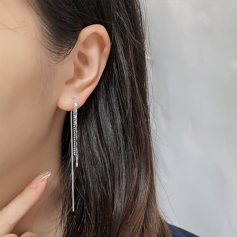 AZURE LEAF Chain Tassel Drop Earrings