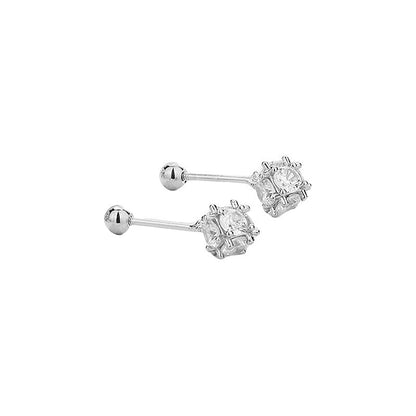 AZURE LEAF three-dimensional white diamond screw bead earrings